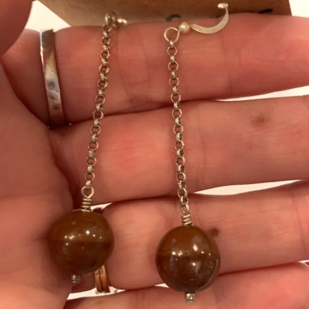 Sterling silver Amber stone ball drop delicate - Picture 3 of 7